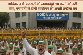 Farmers angry against Noida Authority. AI IMAGE