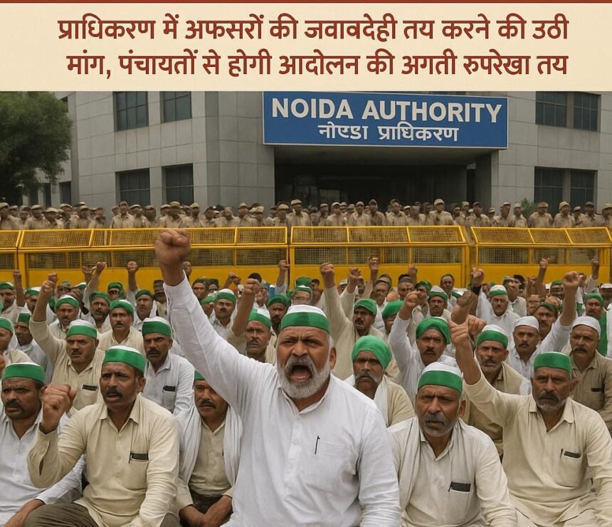 Farmers angry against Noida Authority. AI IMAGE