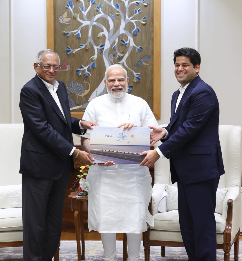 TVS Motor chief met Prime Minister Modi. IMAGE CREDIT TO PIB