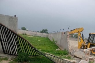GDA bulldozer rolls over illegal colony sprawling across 45,000 square meters in village Galand IMAGE CREDIT TO GDA