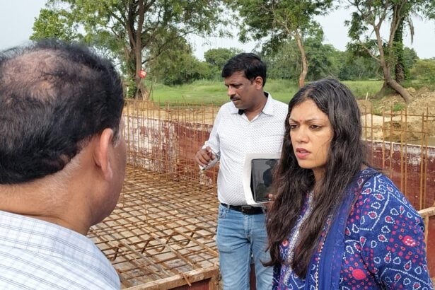 On complaints of waterlogging in the villages of the Jewar area, Noida’s DM went into action mode and took charge personally at the site IMAGE CREDIT TO INFORMATION DEPARTMENT