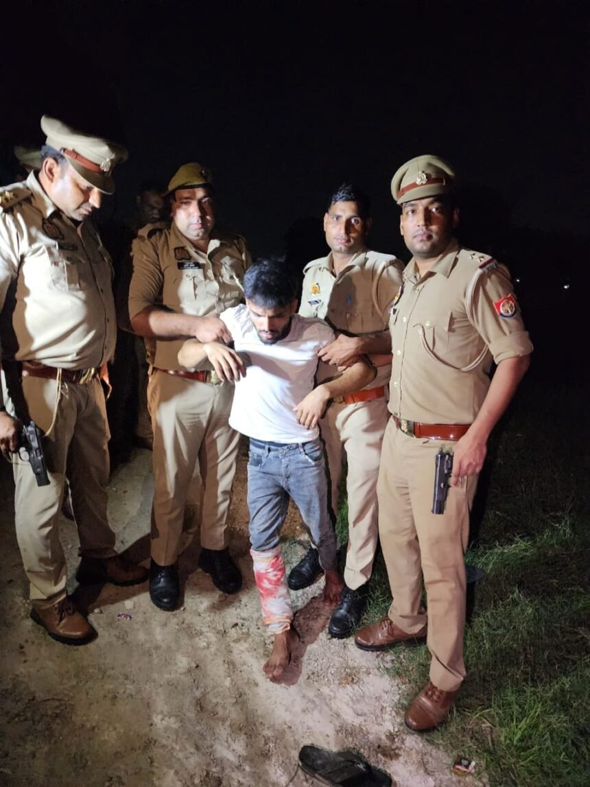 Wanted cow smuggler caught during an encounter in Ghaziabad; admitted to hospital after being shot in the leg IMAGE CREDIT TO POLICE