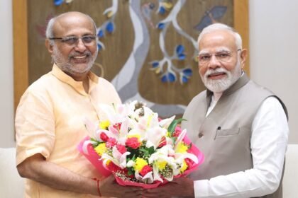 Vice Presidential candidate C.P. Radhakrishnan had a formal meeting with PM Modi. IMAGE CREDIT TO PM MODI PROFILE