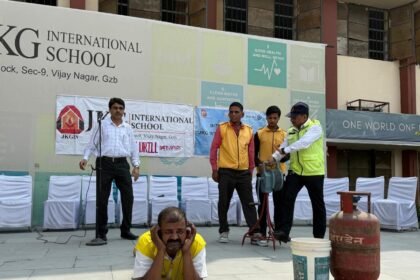 Mock drill of Civil Defence held at JKG International School; children learned fire safety skills IMAGE CREDIT TO SCHOOL