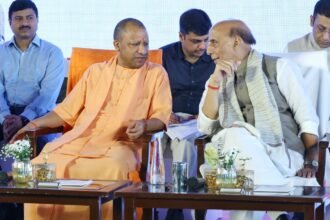 Self-Reliant India Takes Flight from Noida: Rajnath Singh and Yogi Adityanath Inaugurate Rafe M Fiber Drone Unit IMAGE CREDIT TO INFORMATION DEPARTMENT