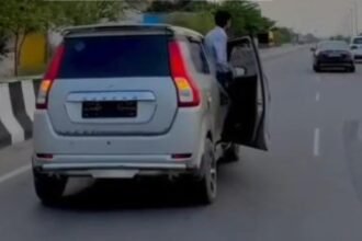 Deadly Stunt on Moving Car: Video of Youth Standing on Window Goes Viral; Police Imposes ₹36,000 Fine IMAGE CREDIT TO REPORTER