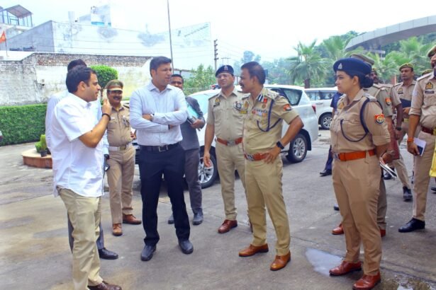 DM reviews all arrangements ahead of CM Yogi's visit. Photo by Information Department