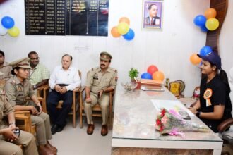 An ITS Dental student took on the role of Muradnagar’s police station head for a day, making the experience memorable IMAGE CREDIT TO POLICE AND INSTITUTE