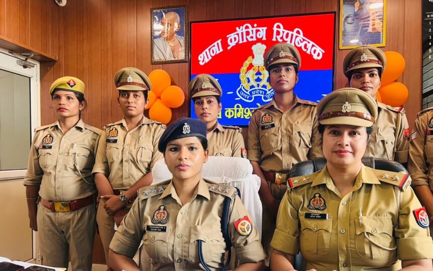 On the seventh day of Navratri, female police officers of Crossing Republic Police Station showcased their strength by arresting two criminals in an encounter IMAGE CREDIT TO POLICE
