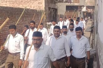 A grand procession was held in the city as part of the centenary celebrations of the Rashtriya Swayamsevak Sangh (RSS) IMAGE CREDIT TO REPORTER