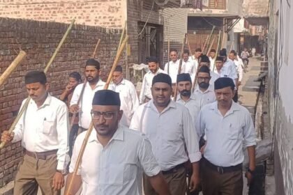 A grand procession was held in the city as part of the centenary celebrations of the Rashtriya Swayamsevak Sangh (RSS) IMAGE CREDIT TO REPORTER