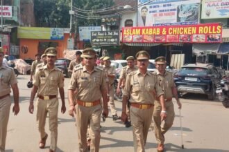 To maintain law and order during the festivals, Kotwali Police conducted a flag march IMAGE CREDIT TO POLICE