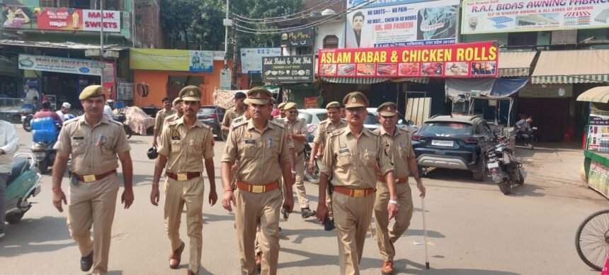 To maintain law and order during the festivals, Kotwali Police conducted a flag march IMAGE CREDIT TO POLICE
