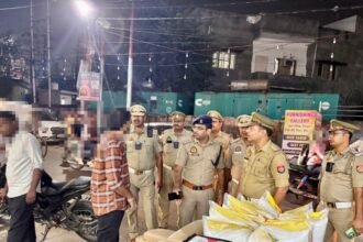 Traffic police conducted a flag march and issued challans to 203 vehicles IMAGE CREDIT TO POLICE