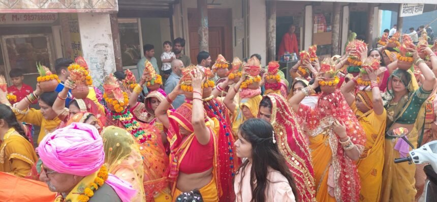 In Rabupura, the seven-day Shrimad Bhagwat Katha began with a Kalash Yatra, immersing Shanti Nagar in devotion IMAGE CREDIT TO REPORTER