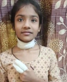 Chinese kite string slashed away an innocent child’s smile a girl riding on a bike suffered cuts to her neck and finger; the incident sparked outrage among the people IMAGE CREDIT TO POLICE