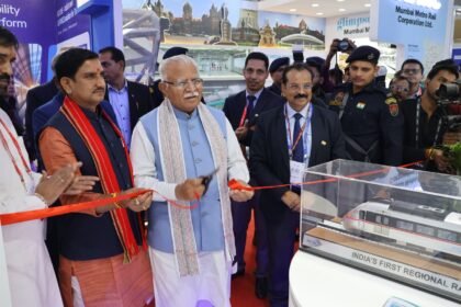 Union Minister Manohar Lal inaugurated the Namo Bharat exhibition stall and said that semi high-speed rail will now also run in Mumbai, Hyderabad, and Bengaluru IMAGE CREDIT TO NCRTC