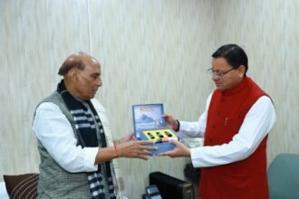 Chief Minister Pushkar Singh Dhami meets Defence Minister Rajnath Singh, requests to keep the Air Force Audit Branch in Dehradun and to maintain the Gwaldam-Nandkesri-Tharali route under PWD IMAGE CREDIT TO REPORTER