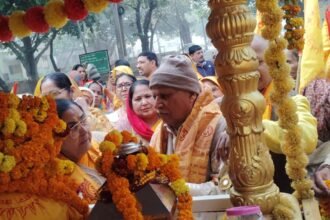 With the arrival of the Divya Akhand Jyoti Kalash Yatra, the Rawli Road area was filled with an atmosphere of devotion IMAGE CREDIT TO REPORTER