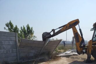 Major action by the Hapur Pilkhuwa Development Authority against illegal construction; bulldozer rolled over two plots IMAGE CREDIT TO AUTHORITY