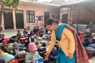Shoes distributed to children of the Sanskar Kendra, motivating them toward education IMAGE CREDIT TO SCHOOL