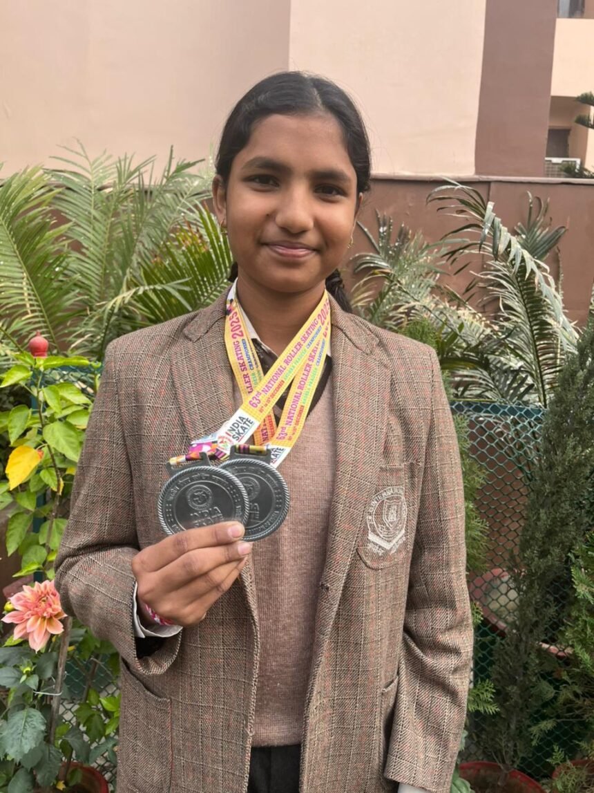 Indirapuram's daughter's flag in national roller skating, Anvi Singhal brought glory to the school by winning two silver medals IMAGE CREDIT TO SCHOOL