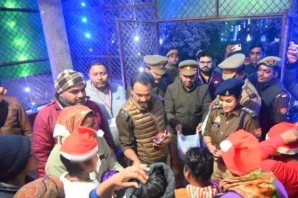 Additional CP Alok Priyadarshi conducted flag march while celebrating Christmas with children IMAGE CREDIT TO POLICE