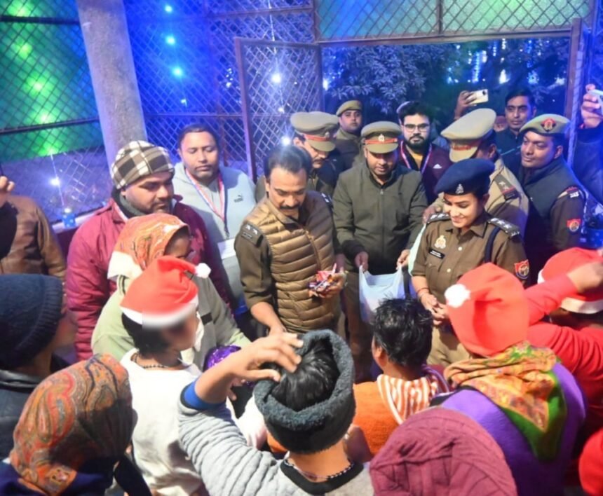 Additional CP Alok Priyadarshi conducted flag march while celebrating Christmas with children IMAGE CREDIT TO POLICE