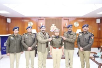 ACP Mussoorie Lipi Nagayach was installed as Ashoka Pillar by Ghaziabad Police Commissioner IMAGE CREDIT TO POLICE