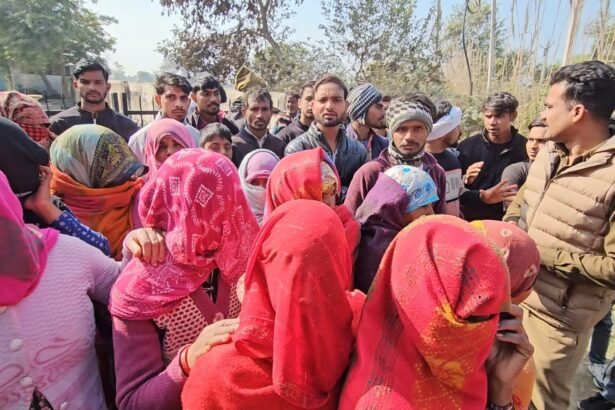 Villagers angry at electricity sub-station after electric accident, demand for justice and treatment for burnt contract workers IMAGE CREDIT TO REPORTER