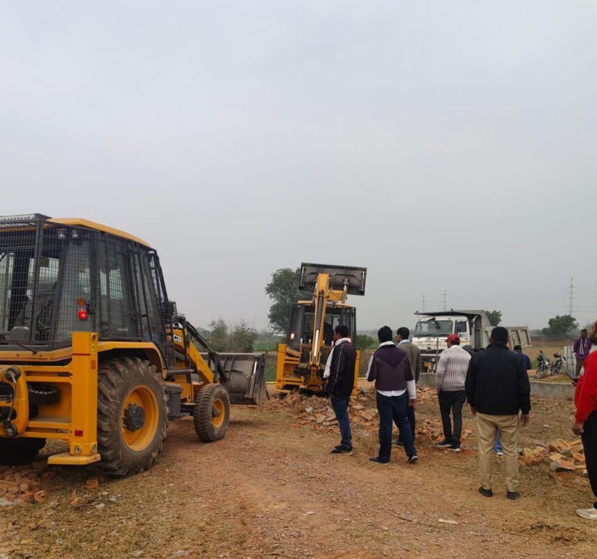 Major action in Bhnauta village: Greater Noida Authority demolished 30,000 sq. meters of illegal construction, freeing land worth ₹60 crore IMAGE CREDIT TO AUTHORITY