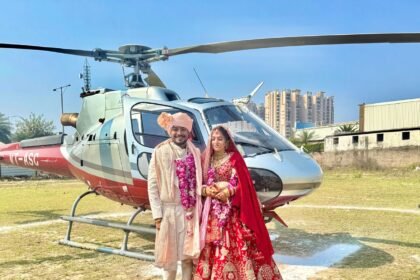 Bride Arrives at In-Laws’ Home by Helicopter, Crowd Gathers to Watch IMAGE CREDIT TO REPORTER