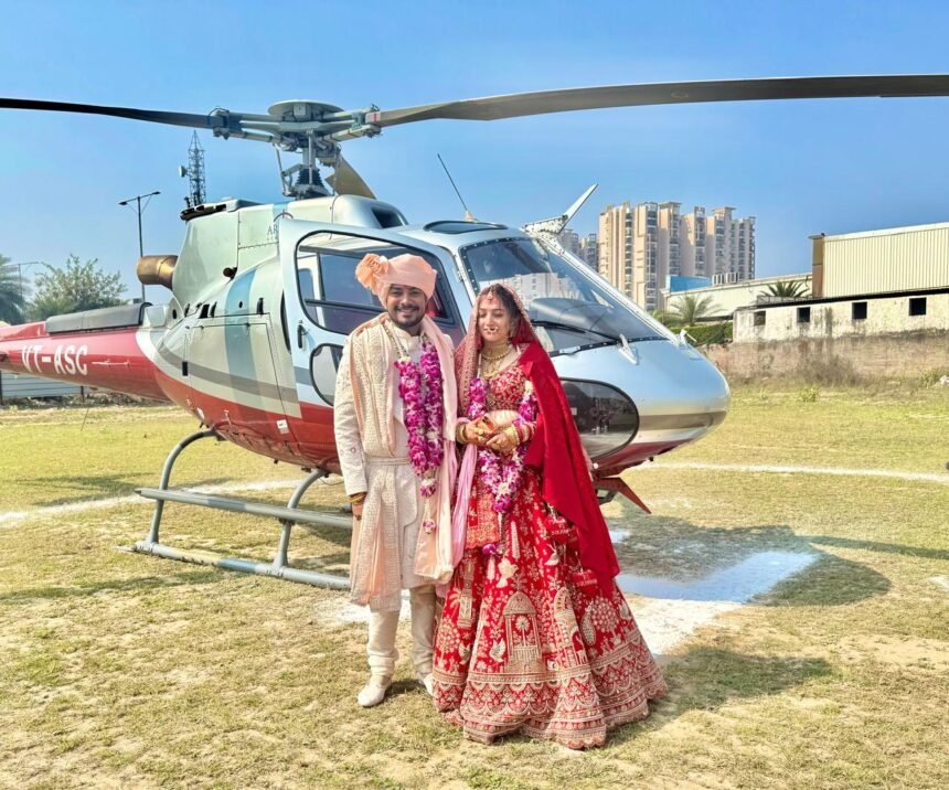 Bride Arrives at In-Laws’ Home by Helicopter, Crowd Gathers to Watch IMAGE CREDIT TO REPORTER