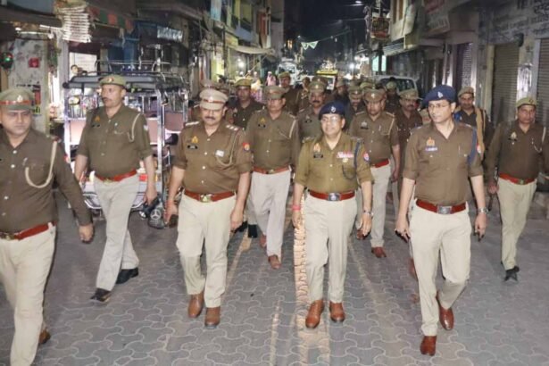 In view of the upcoming festivals, police conducted foot patrols in Kairana, and the SP reviewed the security arrangements. IMAGE CREDIT TO POLICE