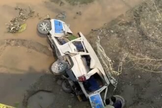 An out-of-control car plunged into a canal in dense fog, killing two and leaving four critically injured. IMAGE CREDIT TO POLICE