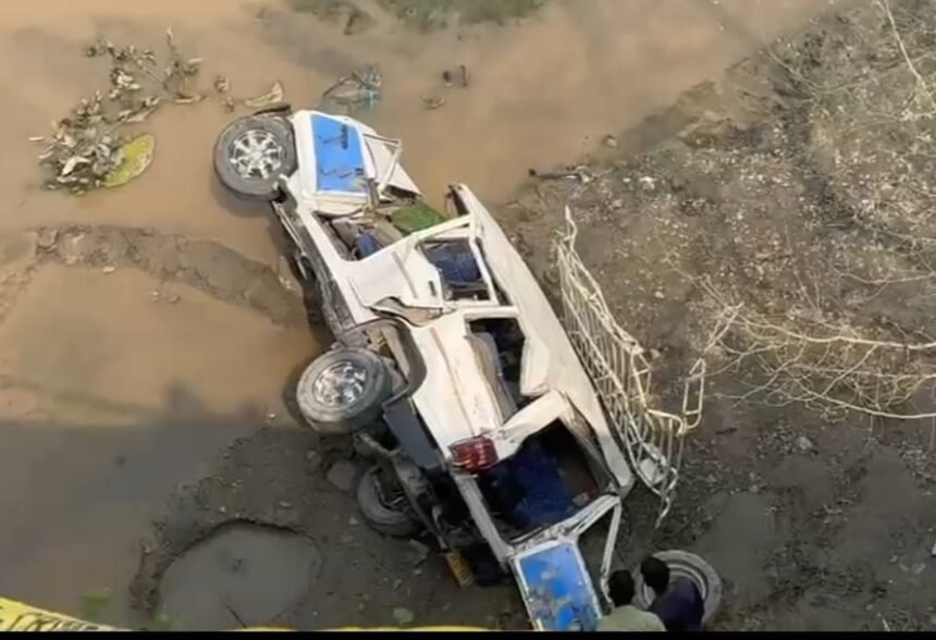 An out-of-control car plunged into a canal in dense fog, killing two and leaving four critically injured. IMAGE CREDIT TO POLICE