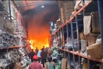 Fire breaks out at a motorcycle parts manufacturing factory; the fire department brings the blaze under control. IMAGE CREDIT TO POLICE