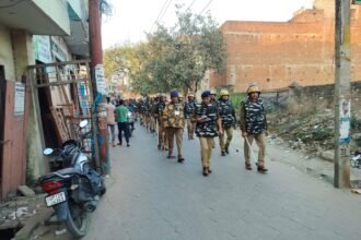 Holika Dahan was conducted peacefully in Khatauli; the Circle Officer along with the police force carried out a foot patrol. IMAGE CREDIT TO POLICE