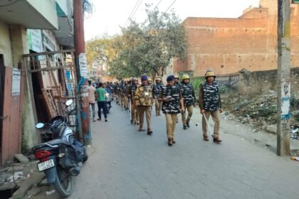 Holika Dahan was conducted peacefully in Khatauli; the Circle Officer along with the police force carried out a foot patrol. IMAGE CREDIT TO POLICE