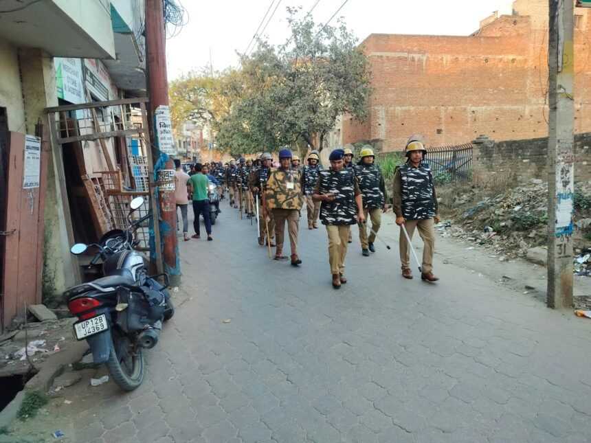 Holika Dahan was conducted peacefully in Khatauli; the Circle Officer along with the police force carried out a foot patrol. IMAGE CREDIT TO POLICE