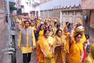 A grand kalash procession of the 51-pit Mahayagya set out with a resolve for world peace IMAGE CREDIT TO रिपोर्टर