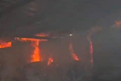 A fire broke out in two factories in an industrial area; the fire department managed to bring the blaze under control. IMAGE CREDIT TO फायर ब्रिगेड