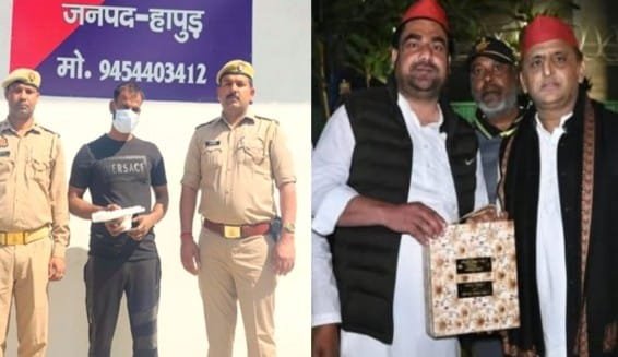 The theft of a goods-laden canter was uncovered; the absconding accused was arrested, revealing several names including the SP city president. IMAGE CREDIT TO पुलिस/रिपोर्टर