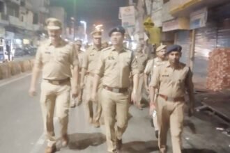 ASP Sumit Shukla conducted a foot patrol in Shamli and reviewed the security arrangements. IMAGE CREDIT TO POLICE