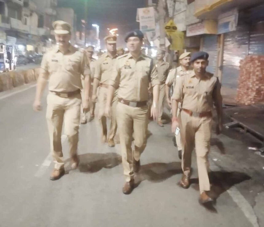 ASP Sumit Shukla conducted a foot patrol in Shamli and reviewed the security arrangements. IMAGE CREDIT TO POLICE