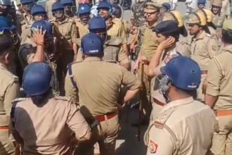 Employees staged a protest at DME over salary hike demands IMAGE CREDIT TO POLICE