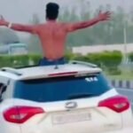 On NH-9, a viral video showed a person performing a stunt while semi-nude on the roof of a car; a challan of ₹21,500 was issued. IMAGE CREDIT TO POLICE