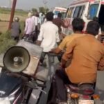 A high-speed bike went out of control and hit an electricity pole, leaving one person dead and three injured. IMAGE CREDIT TO रिपोर्टर