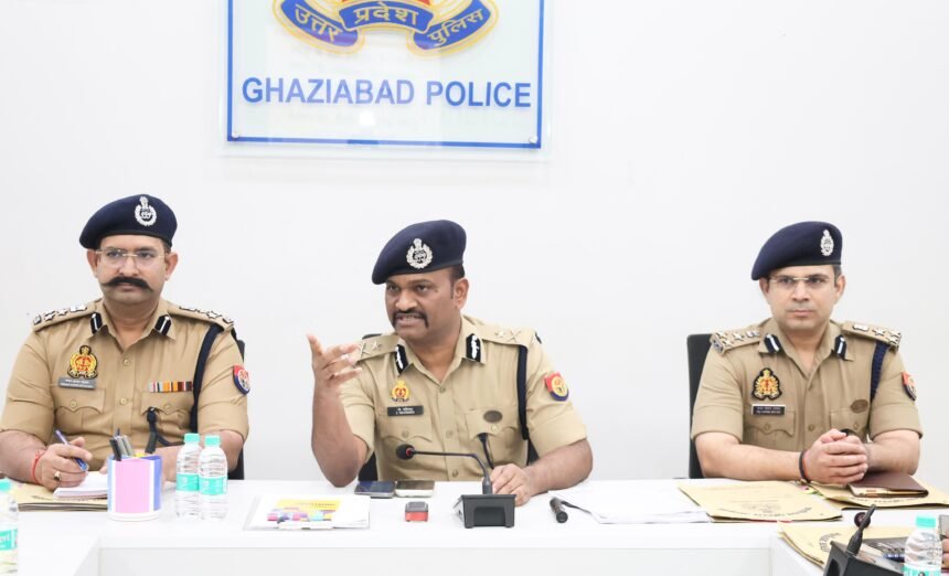 Police Commissioner **J. Ravinder Gaud** held a meeting with subordinate officers to make Ghaziabad crime-free. IMAGE CREDIT TO POLICE
