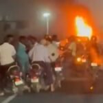 A moving car turned into a fireball, causing panic on NH-9. IMAGE CREDIT TO POLICE